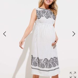 MATERNITY EMBROIDERED STRIPE MIDI DRESS